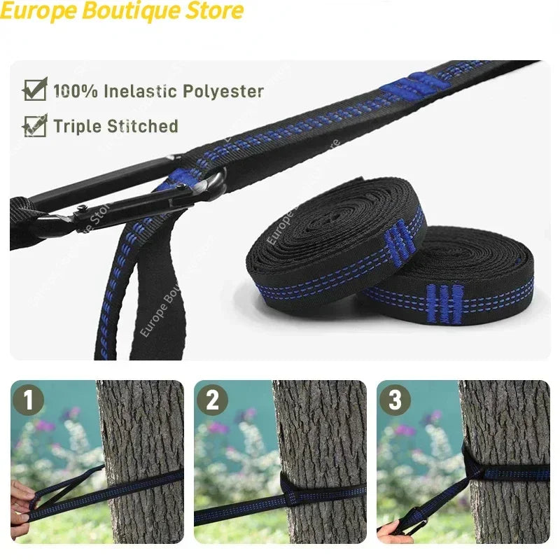 260x140cm Outdoor Double Camping Hammock with Mosquito Net and Rain Fly Tarp Lightweight Parachute Hammocks for Travel Hiking