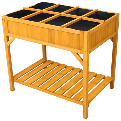 Raised Wooden Garden Bed with Legs, with 8 Grids Divider & Protective Liner