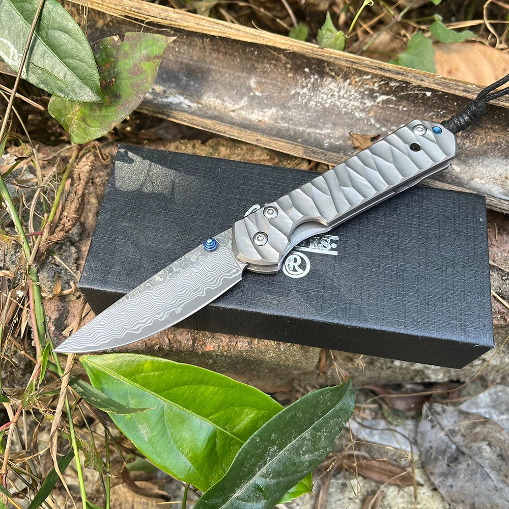 Chris Reeve Damascus Steel Hunting Folding Knife with Clip