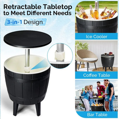 10‑Gallon Black Ice Bucket Side Table — Outdoor Beverage Cooler