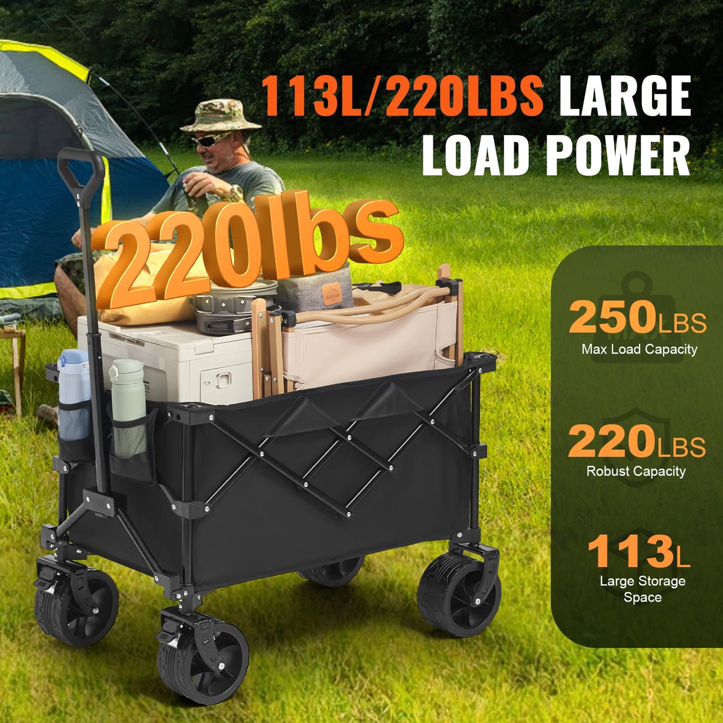 Collapsible Folding Wagon Cart with All-Terrain Wheels