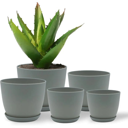 Stackable Plastic Plant Pots with Drainage Indoor Outdoor Use- Pack of 5