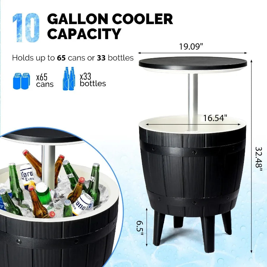 10‑Gallon Black Ice Bucket Side Table — Outdoor Beverage Cooler