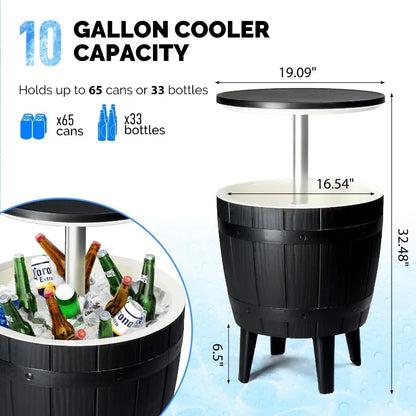 10‑Gallon Black Ice Bucket Side Table — Outdoor Beverage Cooler