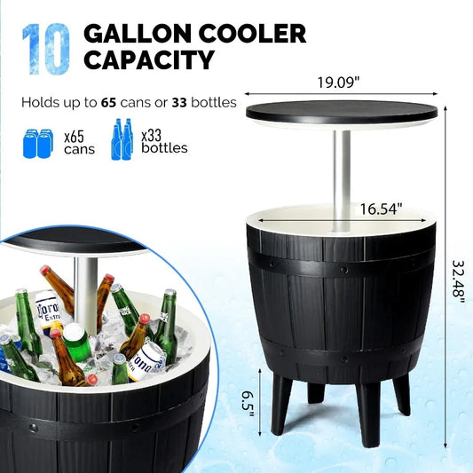 10‑Gallon Black Ice Bucket Side Table — Outdoor Beverage Cooler