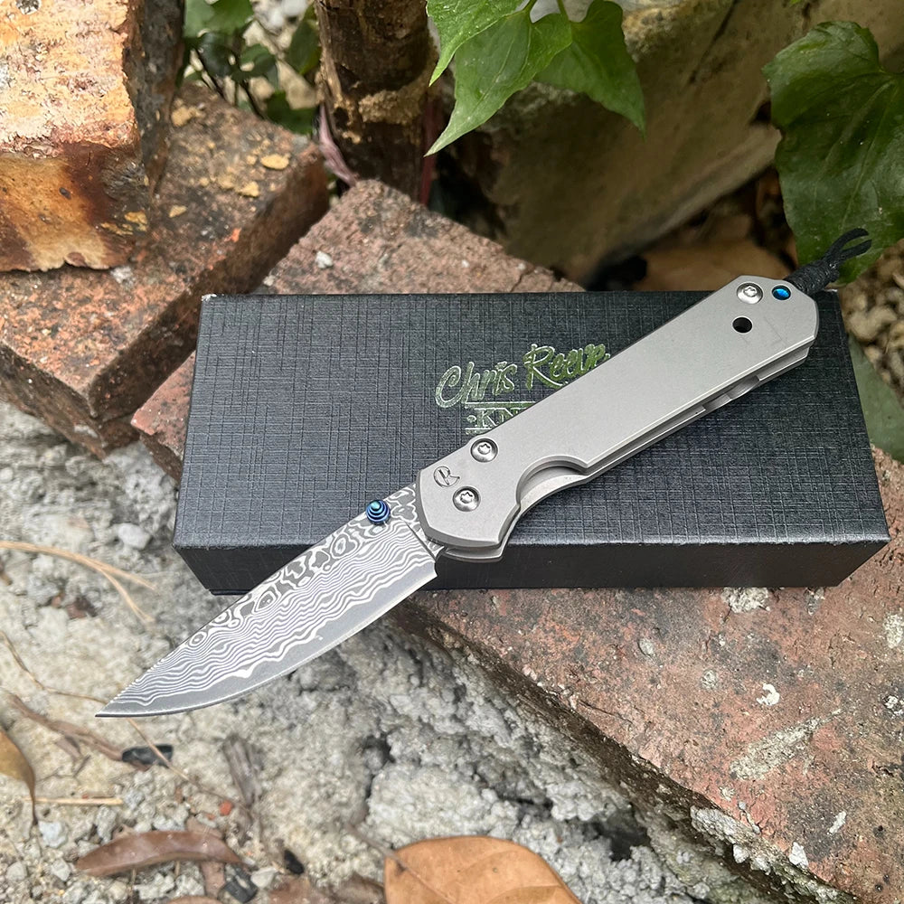 Chris Reeve Damascus Steel Hunting Folding Knife with Clip