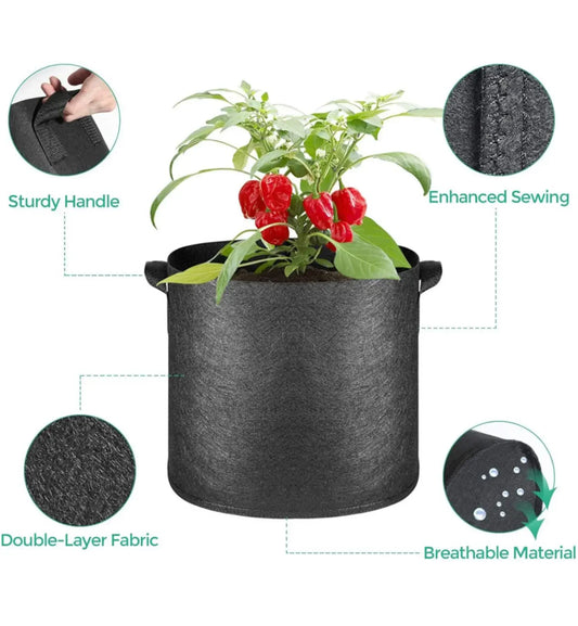 5‑Pack Grow Bags — Aeration Fabric Pots with Handles
