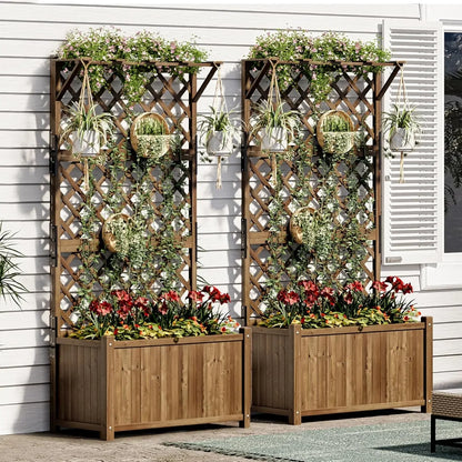 2 Piece Set Raised Garden Bed with Trellis
