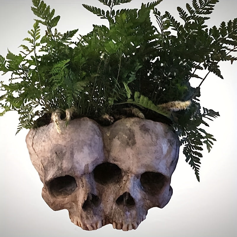 1pc Resin Skull Flower Pot, Halloween Decoration